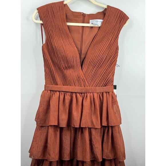 Ienna By Mac Duggal Tiered Column Maxi Gown in Nutmeg Sleeveless Sz. 2 NWT 49287 - Picture 5 of 6